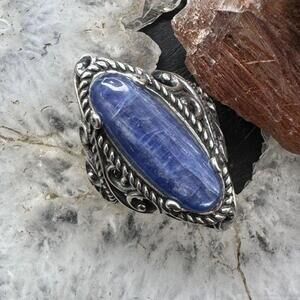 Carolyn Pollack Sterling Silver Elongated Oval Blue Quartz Decorated Ring